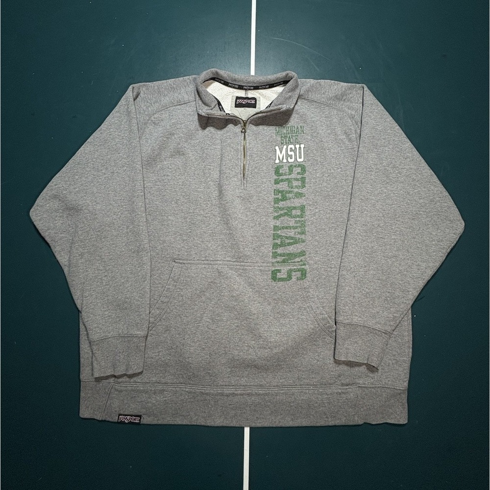 Vtg JanSport Michigan State Spartans 1/4‎ Zip Pullover Sweatshirt Men's XL Gray
